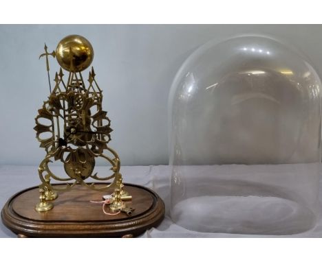 19th century brass Gothic design steeple skeleton clock, having silvered Roman chapter ring, single fusee movement striking o