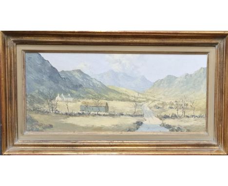 Charles Wyatt Warren (Welsh 1908-1993), 'Snowdon from Dyffryn Nant Lle', signed, oils on board. 26 x 57cm approx. Gilt frame 