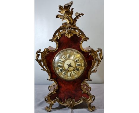 19th century French ormolu mounted walnut veneered balloon shaped eight day mantle clock, having applied foliate decoration, 