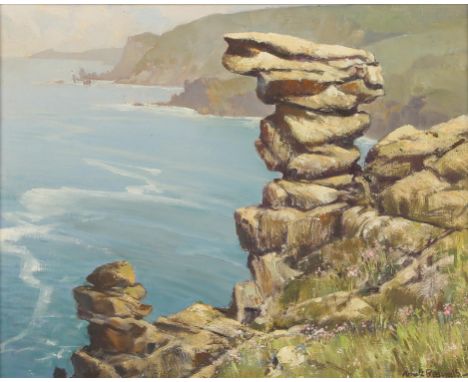 Arnold Beauvais (British 1886-1984), Rocks between Lands End and Sennen Cove, oil on canvasboard, signed lower right, 39 x 49