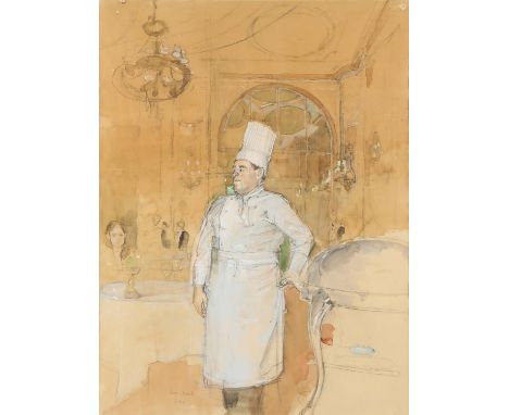 John Stanton Ward CBE, RA, RWS, VPRP, NEAC (1917-2007), Chef: Portrait at the Ritz, watercolour and bodycolour over pencil, s