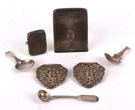 Needham Brothers Patent card case with hinged cover slider, London, 1912, bright cut caddy spoon probably by William Burch, s