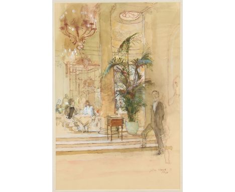 John Stanton Ward CBE, RA, RWS, VPRP, NEAC (1917-2007), Interior at the Ritz, watercolour and bodycolour over pencil, signed 