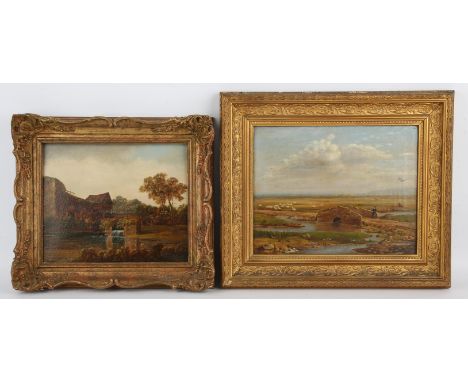 G. Morris (19th century), A watermill in a wooded landscape, oil on panel, signed lower left, 25 x 30.5cm.; together with J. 