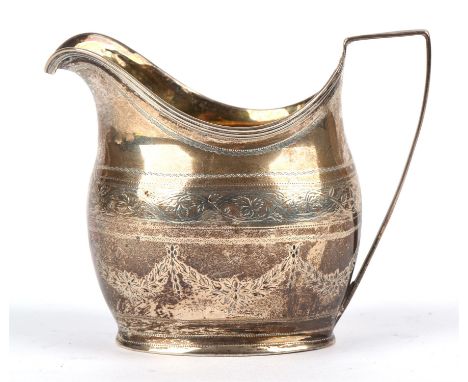 George III silver cream jug with bright cut foliate swags, London 1803, 6 piece cruet set and various salt spoons, and an Ind