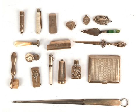 Engine turned silver cigarette case, and various small silver items to include, cheroot holder and case, cigarette holder and