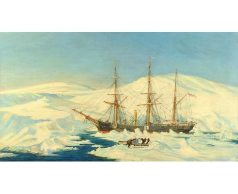 § Harold Wyllie (British 1880-1973). H.M.S. Alert on an Arctic expedition, oil on canvas, signed lower left, 46 x 81cm. Frame