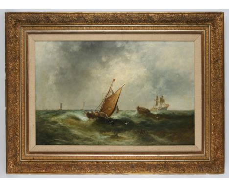 William Rogers (British act. 1842 - 1883), Vessels off the coast in a stiff breeze, oil on canvas, signed, lower right, 51 x 