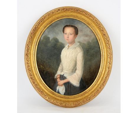 Attributed to George Willison (Scottish 1741-1797). Portrait of a Lady in a Woodland Setting, oil on board, oval, indistinctl