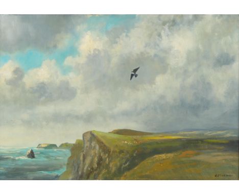 Richard Barrie Treleaven (British 1920-2009), Cornish coastal view, oil on board, signed lower right, 32 x 46cm. FramedCondit