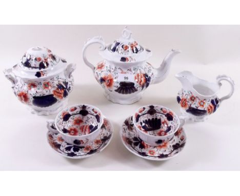 A Victorian Welsh Gaudy part tea service comprising teapot, milk, covered sugar (lid a/f),  eight cups (two a/f) and nine sau