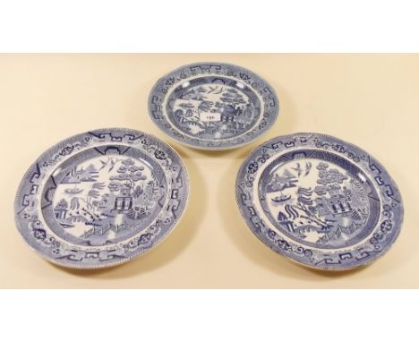 An early 19th century willow pattern plate, a Copeland Spode one and one other 