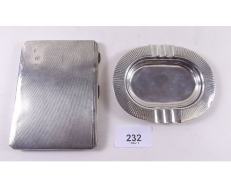 A silver ashtray Birmingham 1939 and silver cigarette case Birmingham 1935, total weight 7.4 ozs