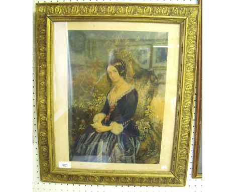 A Baxter print of a lady holding love letter in gilt foliate frame - 36 x 26cm