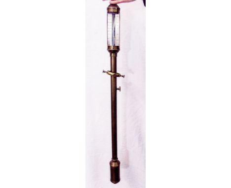 A late 19th century brass marine stick barometer by JJBLH Lisbon, 94cm with brass wall bracket