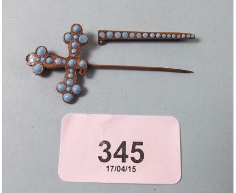 A Victorian turquoise set dagger form pin and sheath