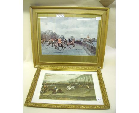 A horse racing print Vale of Aylesbury Steeple Chase and a hunting print 