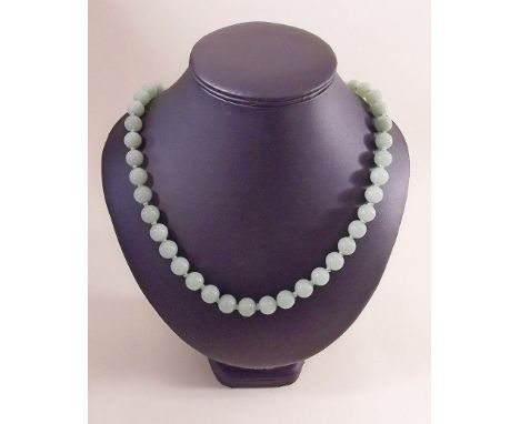 A 'jade' bead necklace with silver clasp