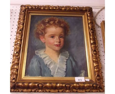 An oil on board portrait of a young boy - monogrammed ETE and dated 1922, 30 x 26cm in gilt frame