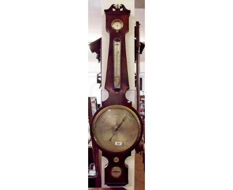 A Georgian mahogany banjo barometer by C Aliette, Oxford with hygrometer and thermometer