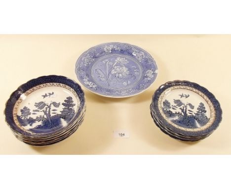 Six Booths Willow tea plates, six bowls and a Spode plate