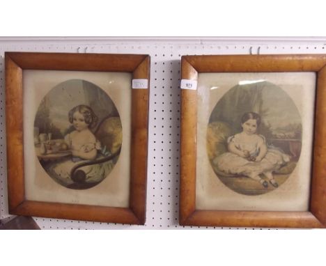 A pair of Victorian prints of children Daisy and Ada in maple frames and a print the Royal Infants Drive in Windsor Park