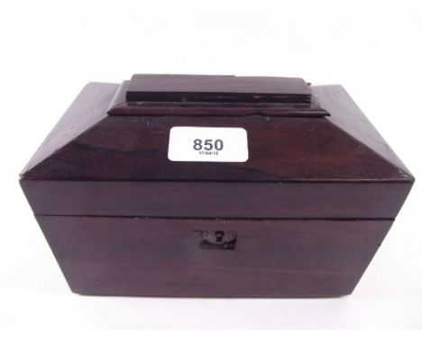 A small rosewood tea caddy with two interior caddy lids