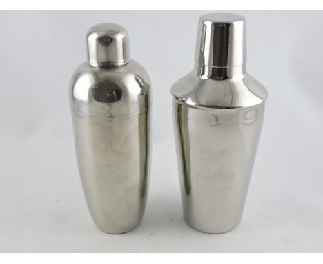 A vintage-style stainless steel cocktail shaker, H. 13cm, together with another similar (2)