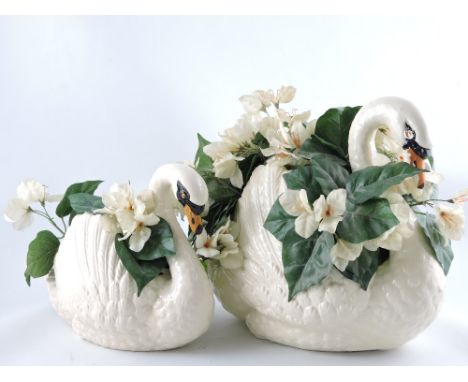 Two Dartmouth ceramic planters in the form of swans.