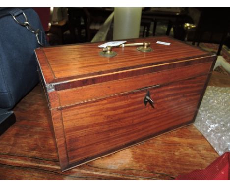 A Georgian tulip-banded satinwood tea caddy