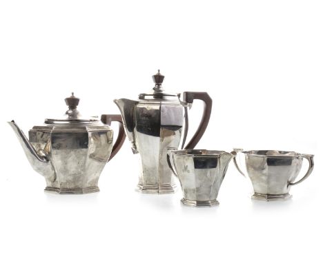 GEORGE V SILVER FOUR PIECE TEA SERVICE, maker William Neale &amp; Son Ltd, Birmingham 1930, of octagonal form, comprising tea
