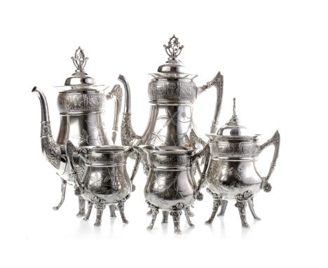 EARLY 20TH CENTURY FIVE PIECE TEA AND COFFEE SERVICE, of Neoclassical design, by Pairpoint, quadruple plated, comprising a te