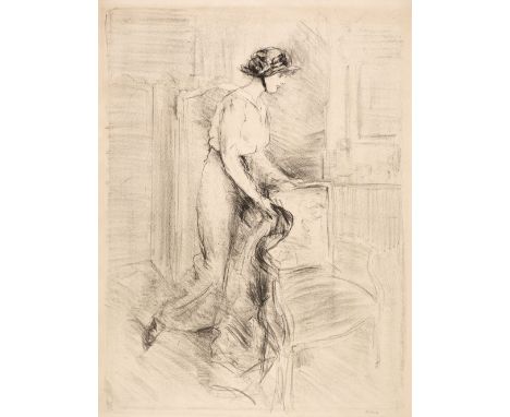 * Belleroche (Albert de, 1864-1944). Le Retour, 1914, lithograph, full-length portrait, profile to right, of a young lady wea