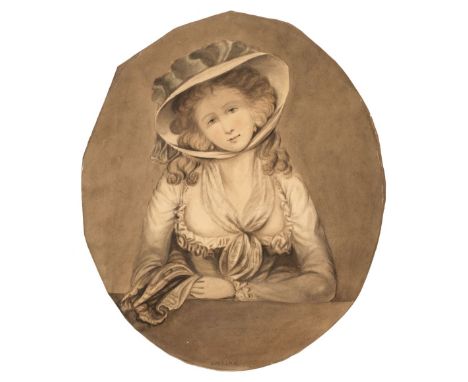 * Attributed to Charles Francisco Burney (1760-1848). Evelina, circa 1780-1800, oval watercolour with touches of black ink, o