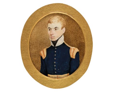 * English School. Portrait of an Officer of the Light Dragoons, early 19th century, watercolour and gouache on ivory, oval ha