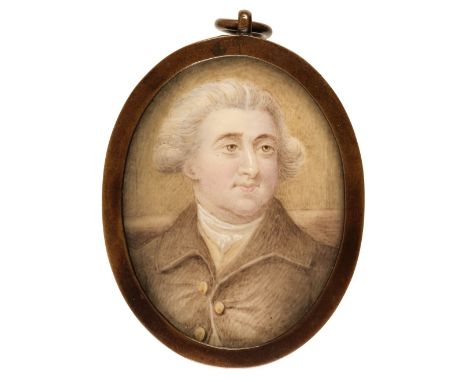 * English School. Portrait miniature of Charles James Fox (1749-1806), circa 1790, oval watercolour and bodycolour on ivory, 