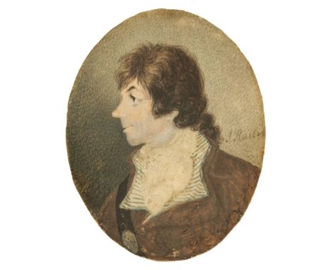 * English School. Portrait miniature of a young gentleman, circa 1790, oval watercolour on ivory, head &amp; shoulders portra