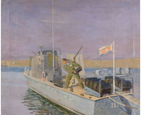 * Zernova (Ekaterina Sergeevna, 1900-1995). Soviet Gunboat 121, 1946, oil on canvas, signed lower right, ink manuscript artis