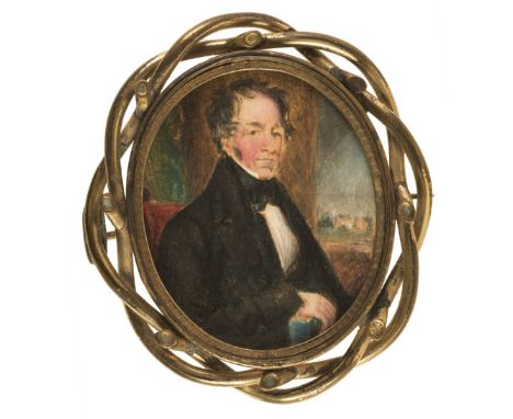 * English School. Portrait miniature of a gentleman, circa 1830, oval watercolour and gouache on ivory, half-length portrait,