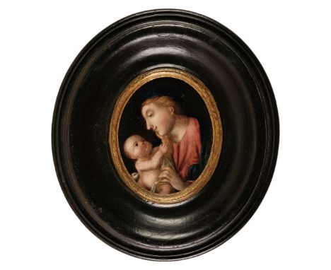 * Continental School. Madonna &amp; Child, Northern European, 18th century, oval oil on oak panel, depicting a half-length po
