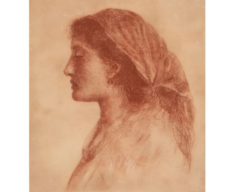 * Pre-Raphaelite School. Portrait in profile of a young gypsy woman, circa 1880-1900, red chalk on pale cream wove paper, hei