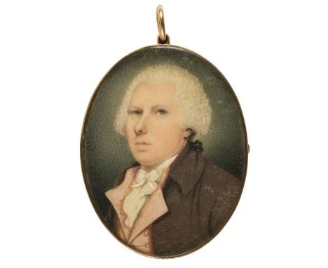 * Attributed to Thomas Hazlehurst (circa 1740-circa 1821). Portrait of a gentleman, circa 1770, watercolour, heightened with 