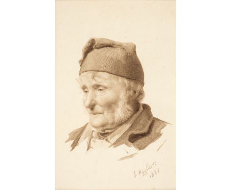 * Hayllar (James, 1829-1920). 'The End of the Day', 1881, pen, ink and wash portrait study, signed lower right, 23.4 x 15 cm 