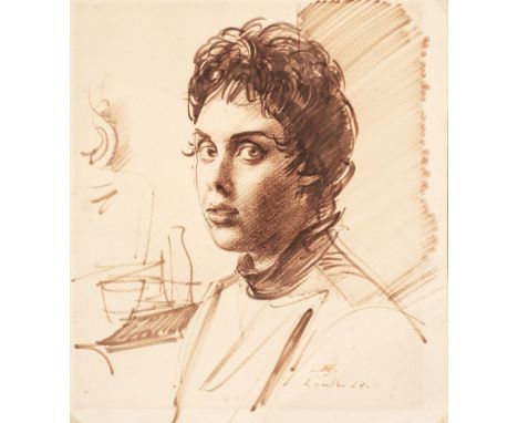 * Annigoni (Pietro, 1910-1988). Portrait of Zsuzsi Roboz, 1956, brown felt pen on pale cream wove paper, signed with initials