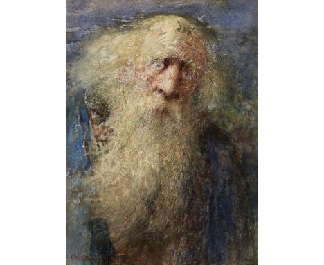 * Silk (Oliver, 1857-1930). King Lear, 1895, watercolour and gouache on paper, head portrait of the mad King, showing him wit