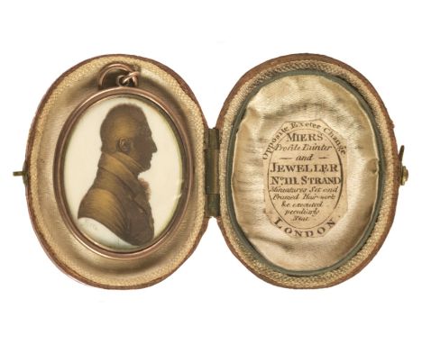 * Miers (John, 1756-1821). Silhouette miniature portrait of a gentleman, black painted silhouette heightened with gold, oval 