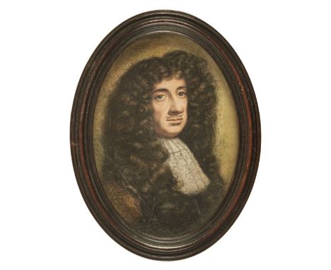 * English School. Portrait miniature of King Charles II (1630-1685), late 17th century, oil on laid paper, laid down on coppe