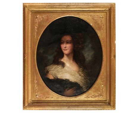 * English School. Portrait of a lady, probably mid 19th century, head and shoulders portrait of a young lady, half-profile to