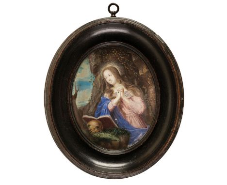 * Manner of Jacques Stella (1596-1657). The Penitent Magdalene, circa 1640, oval gouache on vellum, three-quarter length port