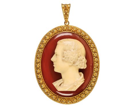 * Ivory Cameo Portrait. Profile portrait of a young man, possibly the Pre-Raphaelite painter Sir John Everett Millais (1829-1